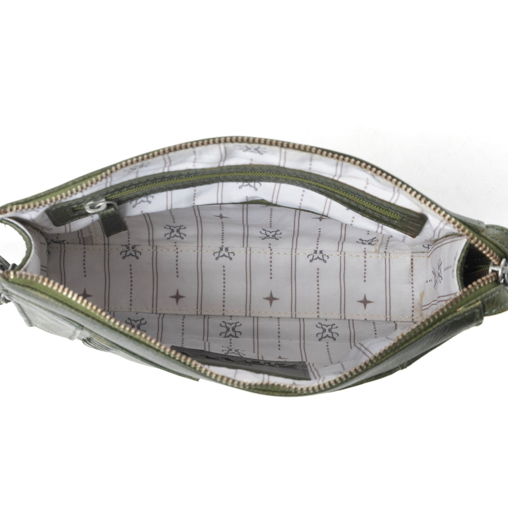 Myra Zidana Bandera Ridge Veg Tanned Leather Wristlet in Desert Pine Myra USA