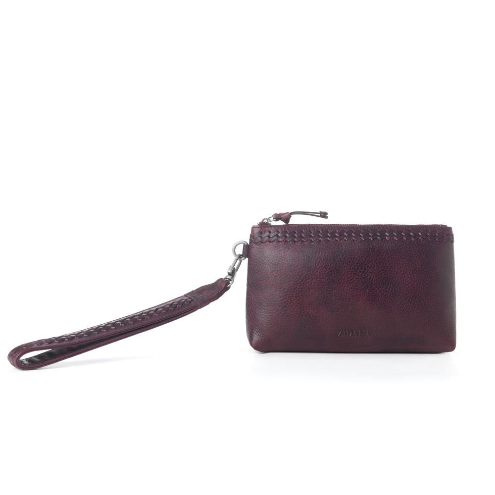 Myra Zidana Ethel Mini Veg Tanned Leather Wristlet in Rosa Maroon Myra USA