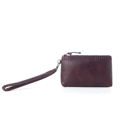 Myra Zidana Ethel Mini Veg Tanned Leather Wristlet in Rosa Maroon Myra USA