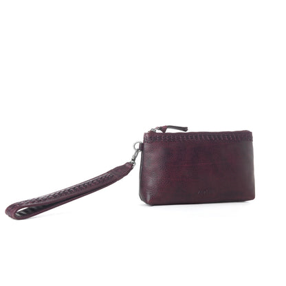 Myra Zidana Ethel Mini Veg Tanned Leather Wristlet in Rosa Maroon Myra USA