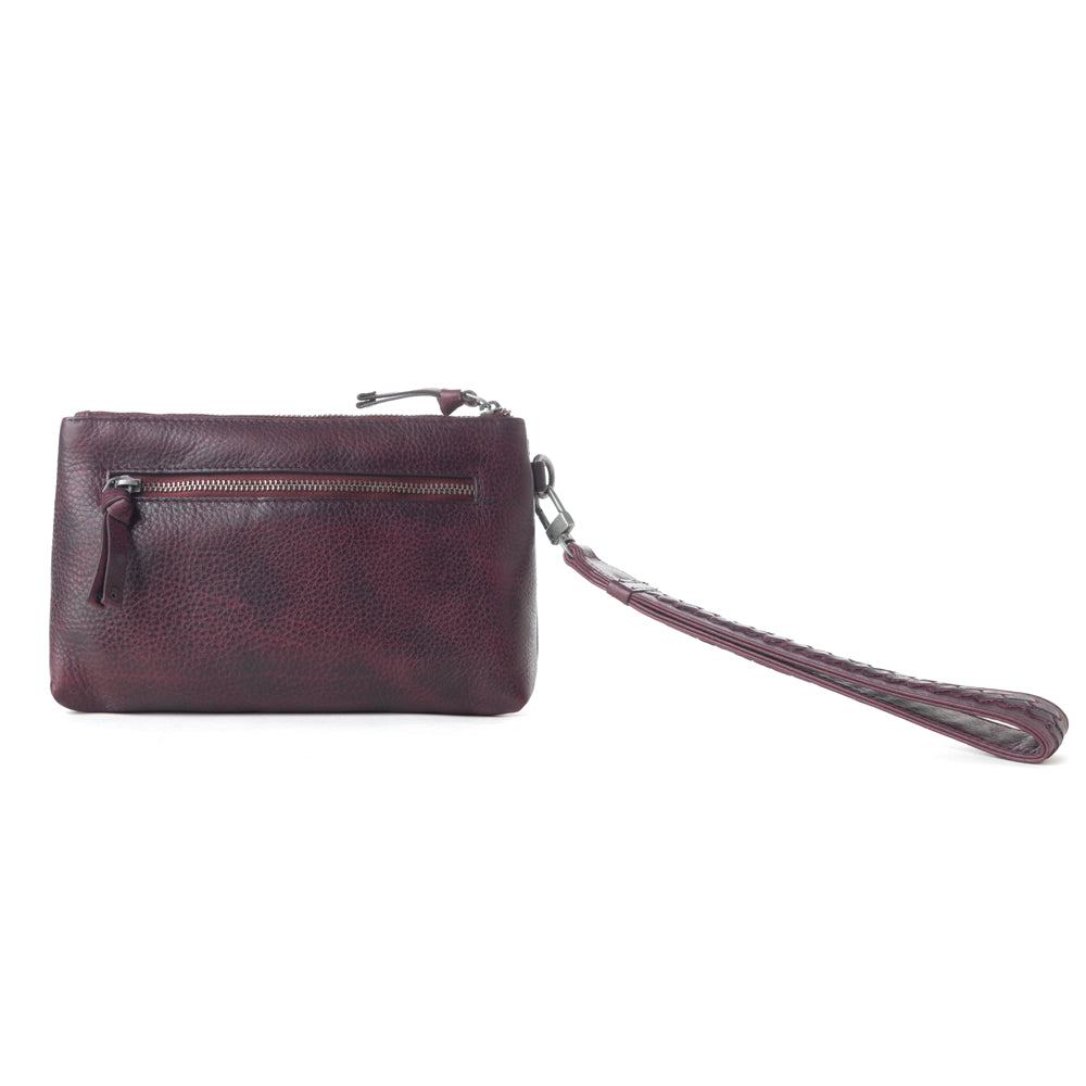 Myra Zidana Ethel Mini Veg Tanned Leather Wristlet in Rosa Maroon Myra USA