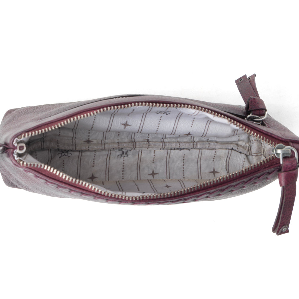 Myra Zidana Ethel Mini Veg Tanned Leather Wristlet in Rosa Maroon Myra USA