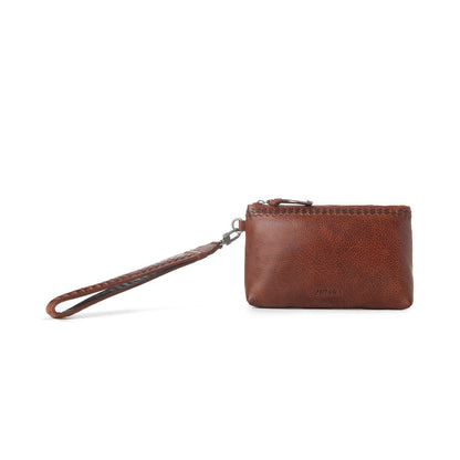 Myra Zidana Ethel Mini Veg Tanned Leather Wristlet in Redwood Myra USA