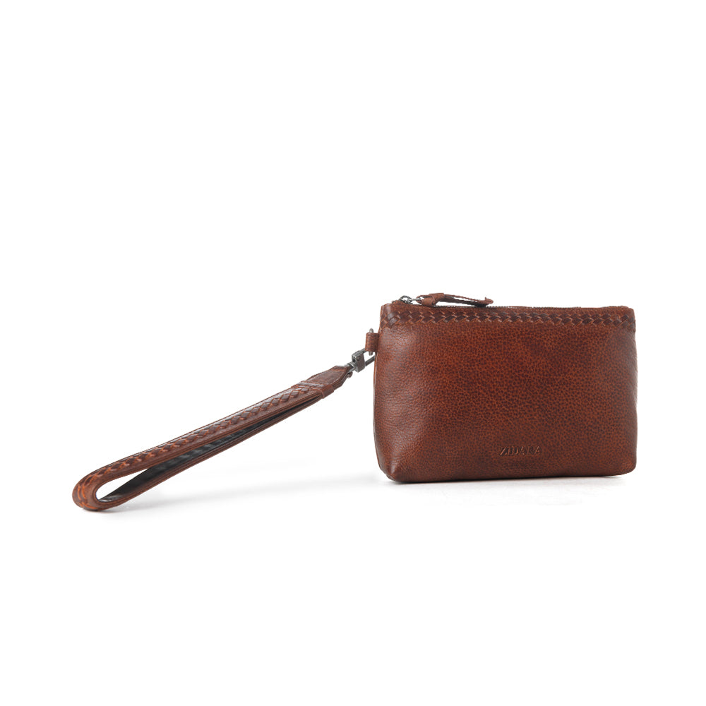 Myra Zidana Ethel Mini Veg Tanned Leather Wristlet in Redwood Myra USA
