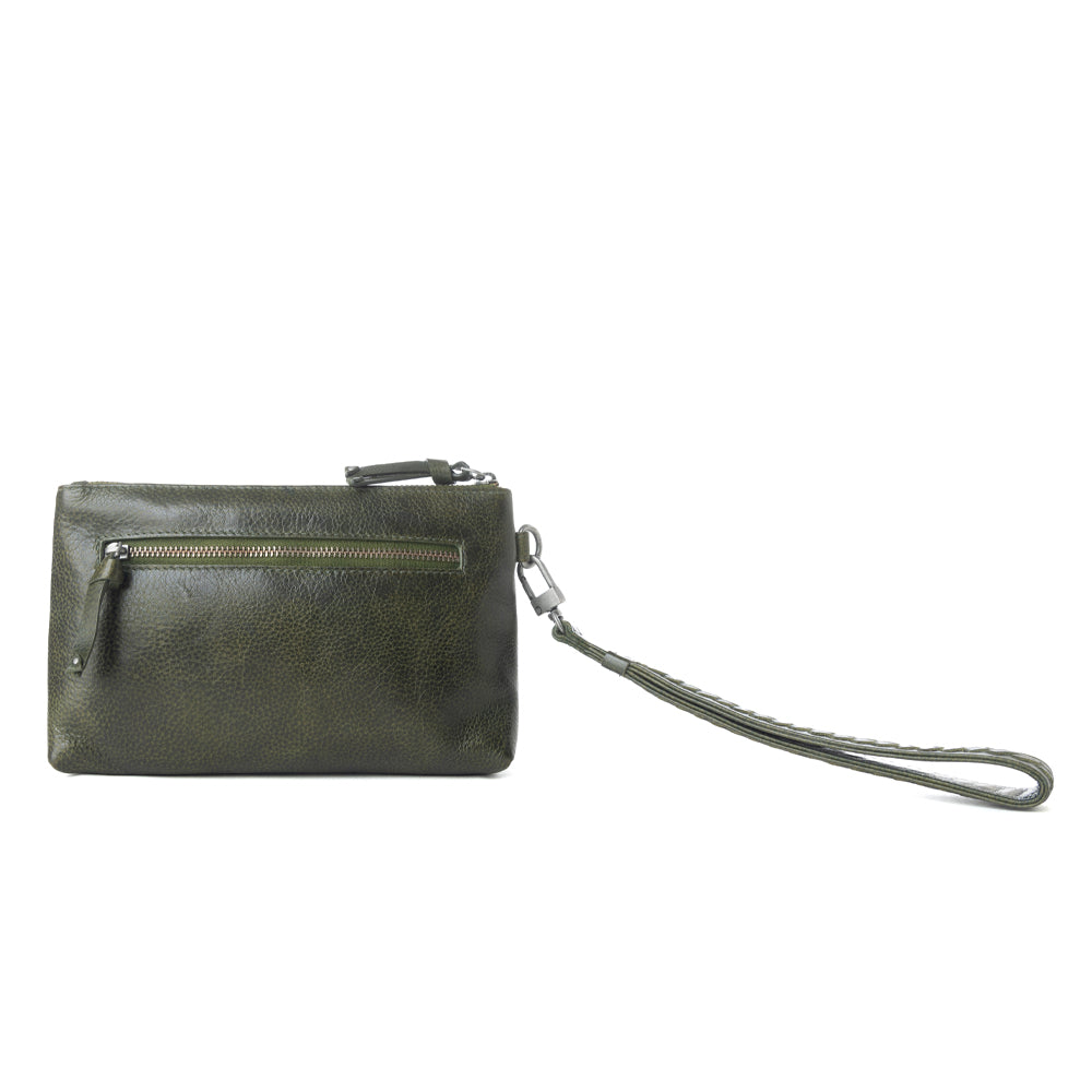 Myra Zidana Ethel Mini Veg Tanned Leather Wristlet in Ashen Sage Myra USA