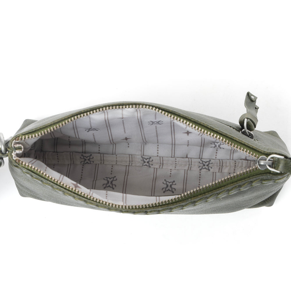 Myra Zidana Ethel Mini Veg Tanned Leather Wristlet in Ashen Sage Myra USA