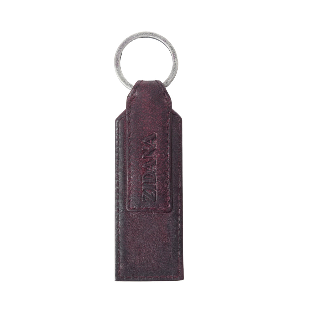 Myra Zidana Ardan Artistry Veg Tanned Leather Keyfob in Raven Maroon Myra USA