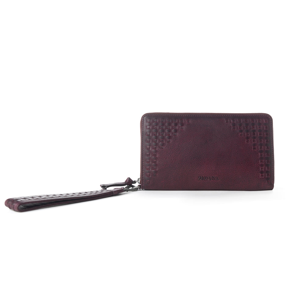 Myra Zidana Elko Braided Veg Tanned Leather Wallet in Merlot Smoke Myra USA