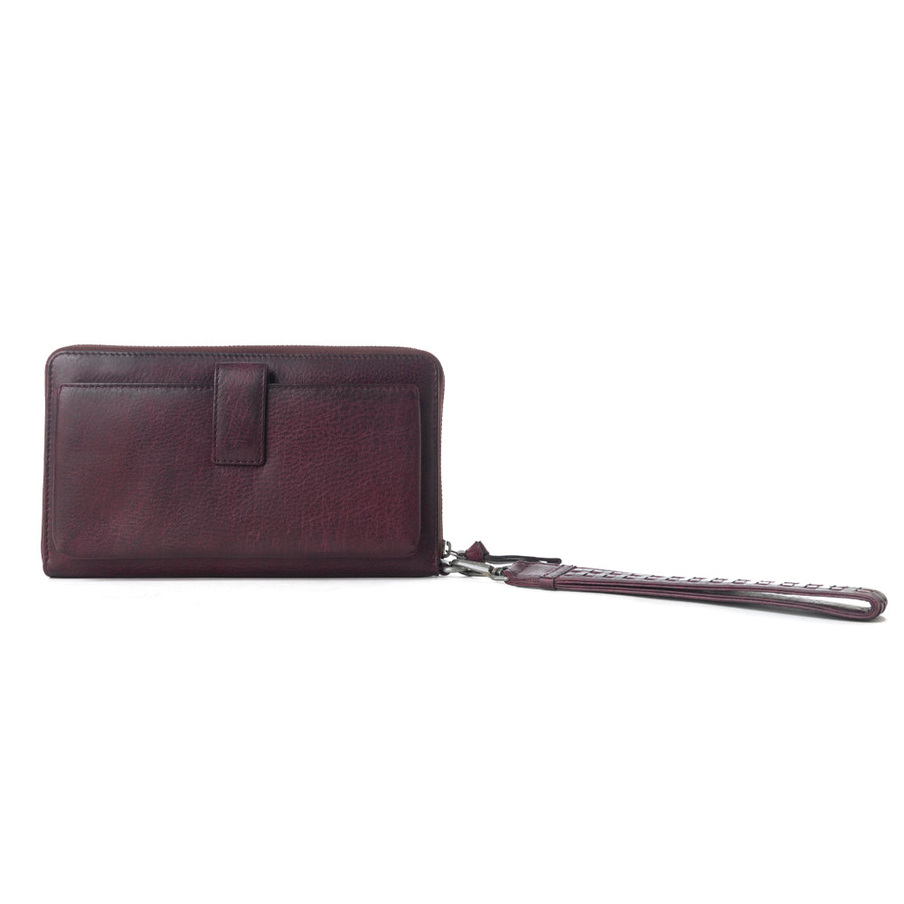 Myra Zidana Elko Braided Veg Tanned Leather Wallet in Merlot Smoke Myra USA