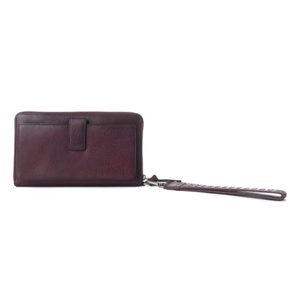Myra Zidana Elko Braided Veg Tanned Leather Wallet in Merlot Smoke Myra USA