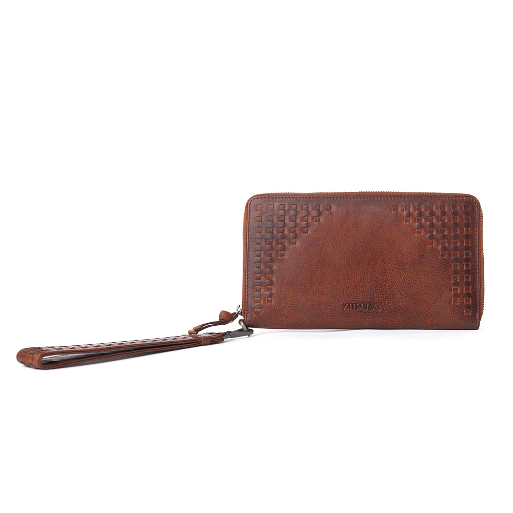 Myra Zidana Elko Braided Veg Tanned Leather Wallet in Auburn Glow Myra USA