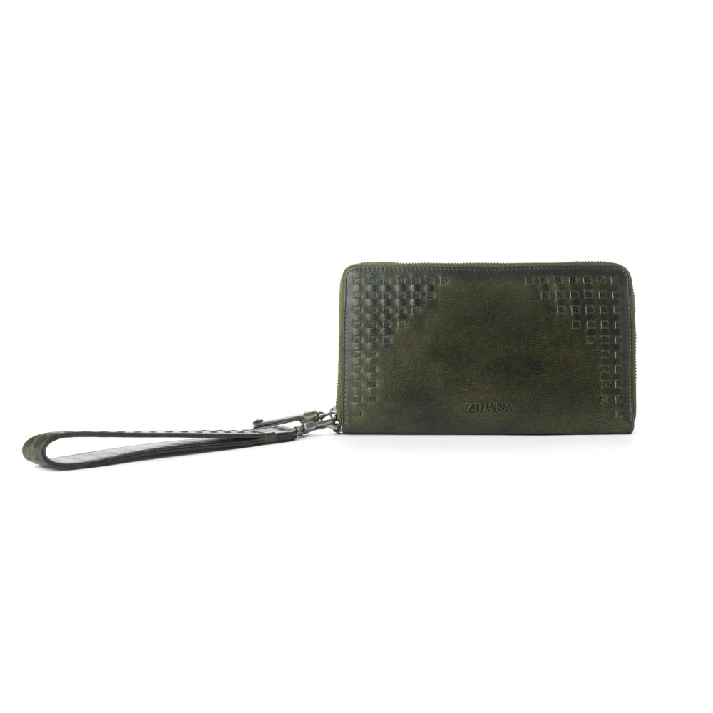 Myra Zidana Elko Braided Veg Tanned Leather Wallet in Obsidian Green Myra USA