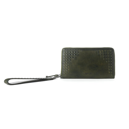 Myra Zidana Elko Braided Veg Tanned Leather Wallet in Obsidian Green Myra USA