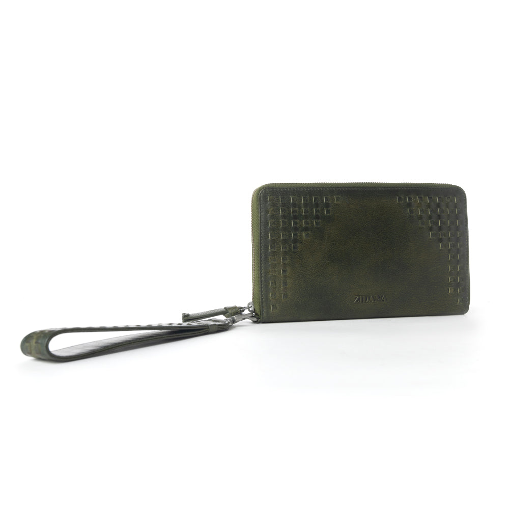 Myra Zidana Elko Braided Veg Tanned Leather Wallet in Obsidian Green Myra USA