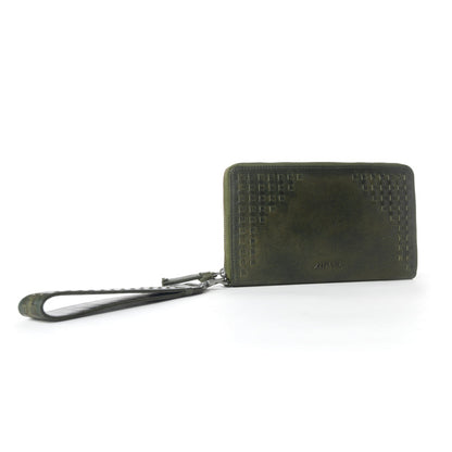 Myra Zidana Elko Braided Veg Tanned Leather Wallet in Obsidian Green Myra USA
