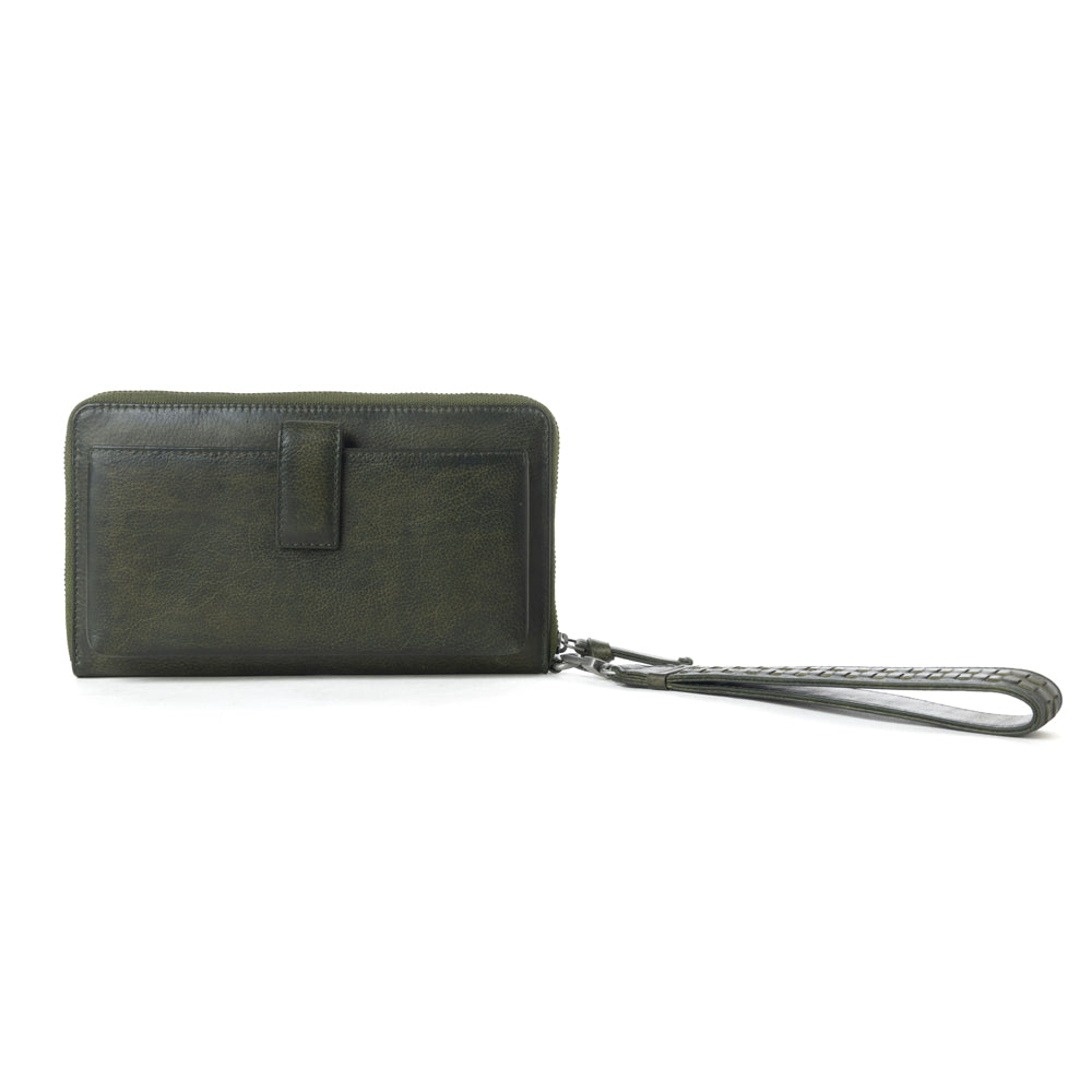 Myra Zidana Elko Braided Veg Tanned Leather Wallet in Obsidian Green Myra USA