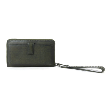 Myra Zidana Elko Braided Veg Tanned Leather Wallet in Obsidian Green Myra USA