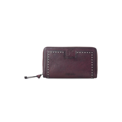 Myra Zidana Astra Studded Veg Tanned Leather Wallet in Mulberry Dusk Myra USA