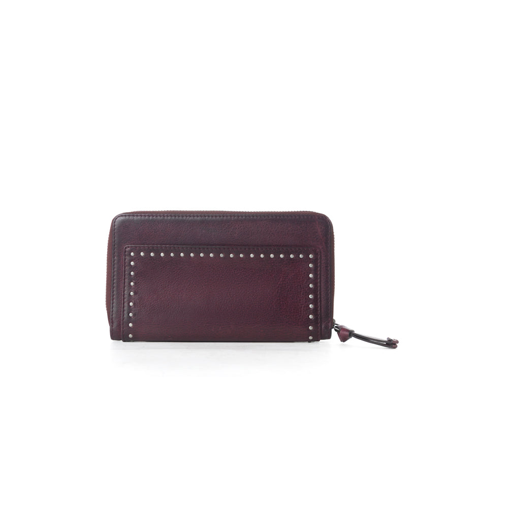 Myra Zidana Astra Studded Veg Tanned Leather Wallet in Mulberry Dusk Myra USA