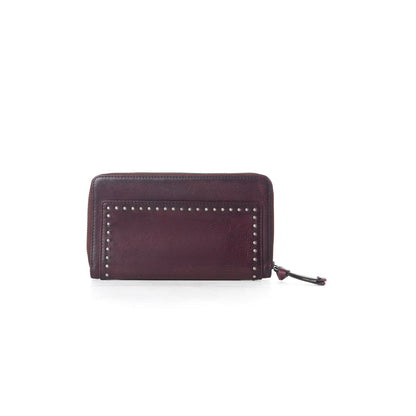 Myra Zidana Astra Studded Veg Tanned Leather Wallet in Mulberry Dusk Myra USA