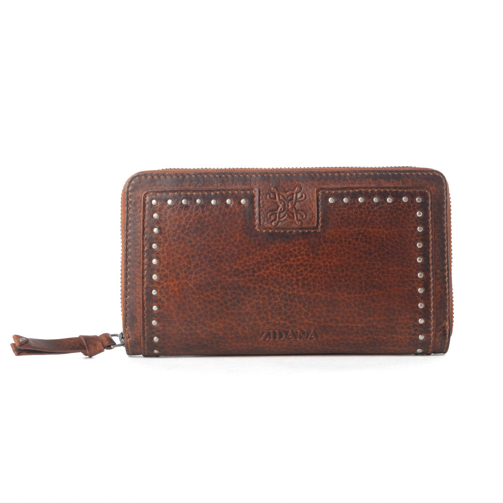 Myra Zidana Astra Studded Veg Tanned Leather Wallet in Ember Red Myra USA