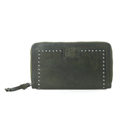 Myra Zidana Astra Studded Veg Tanned Leather Wallet in Velvet Moss Myra USA