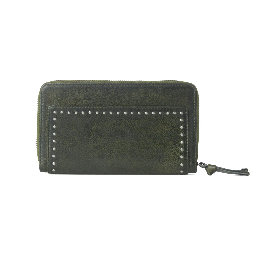 Myra Zidana Astra Studded Veg Tanned Leather Wallet in Velvet Moss Myra USA