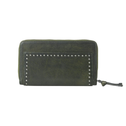 Myra Zidana Astra Studded Veg Tanned Leather Wallet in Velvet Moss Myra USA