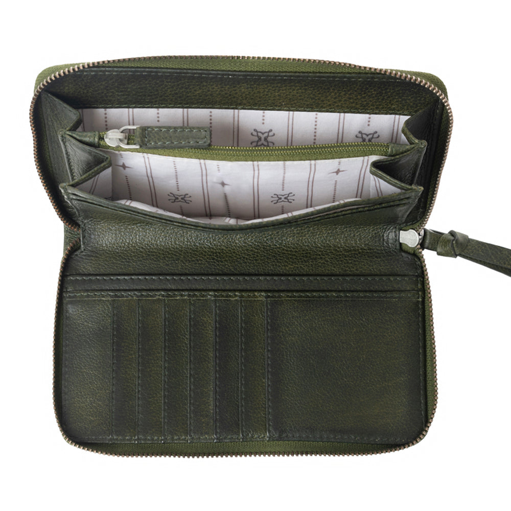 Myra Zidana Astra Studded Veg Tanned Leather Wallet in Velvet Moss Myra USA