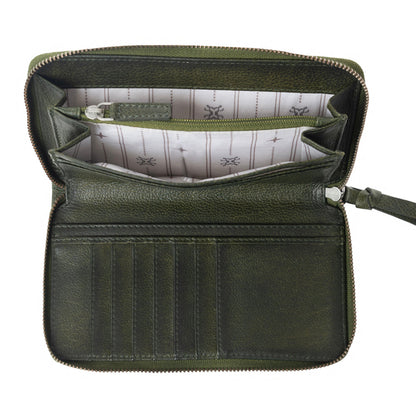 Myra Zidana Astra Studded Veg Tanned Leather Wallet in Velvet Moss Myra USA