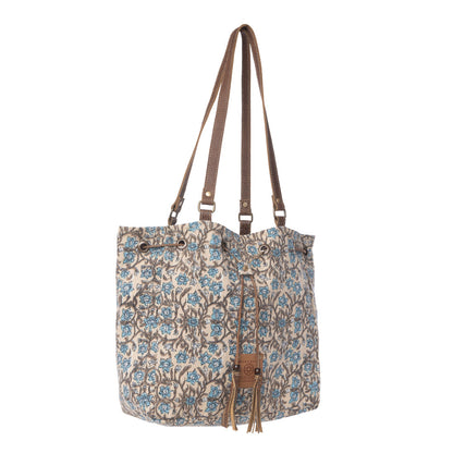 Myra Southern Bloom Cotton & Leather Bucket Bag in Oasis Cream Myra USA
