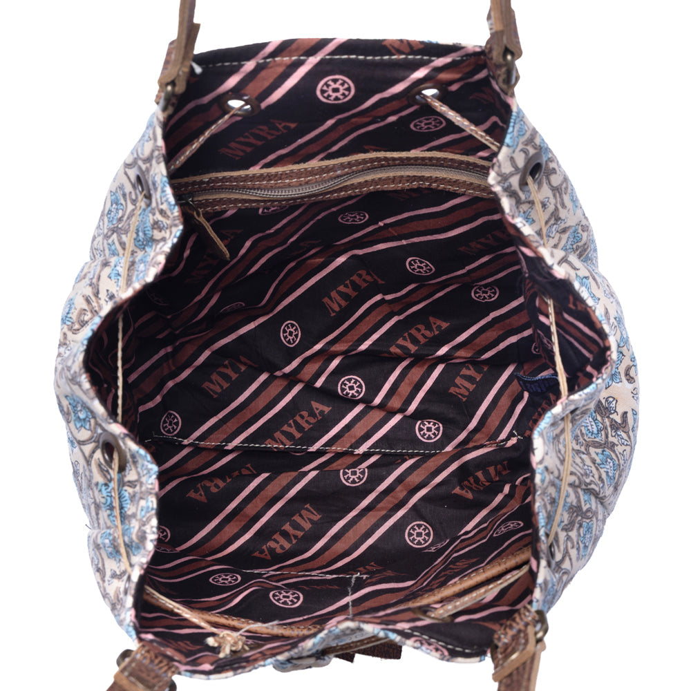 Myra Southern Bloom Cotton & Leather Bucket Bag in Oasis Cream Myra USA