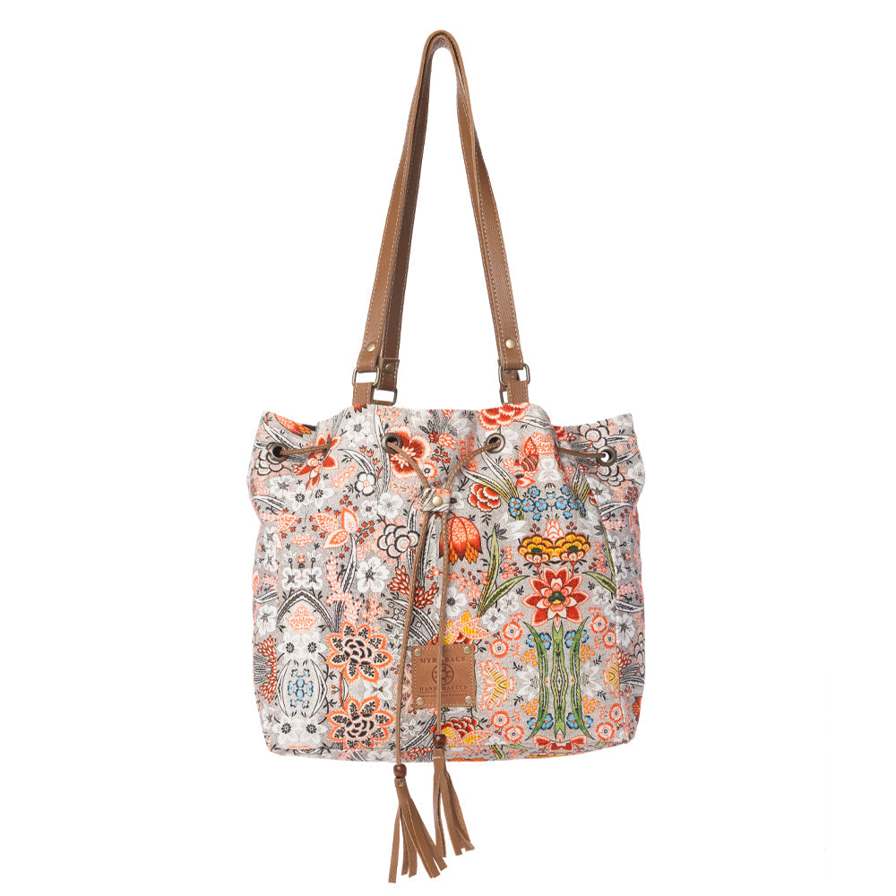Myra Southern Bloom Cotton & Leather Bucket Bag in Clay Blossom Myra USA