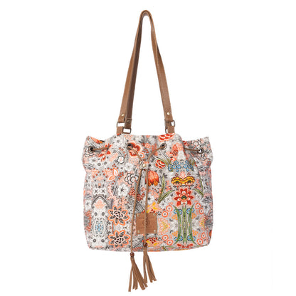 Myra Southern Bloom Cotton & Leather Bucket Bag in Clay Blossom Myra USA