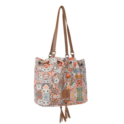 Myra Southern Bloom Cotton & Leather Bucket Bag in Clay Blossom Myra USA