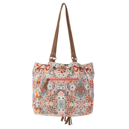 Myra Southern Bloom Cotton & Leather Bucket Bag in Clay Blossom Myra USA