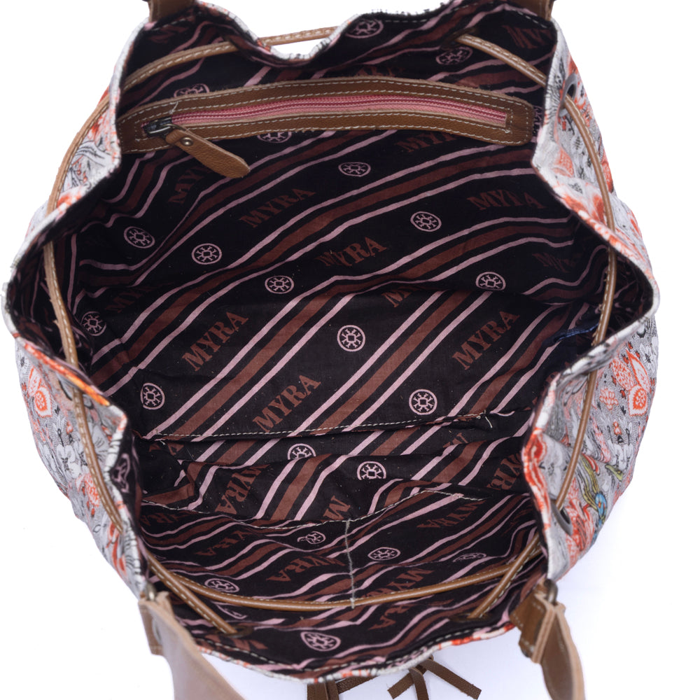 Myra Southern Bloom Cotton & Leather Bucket Bag in Clay Blossom Myra USA