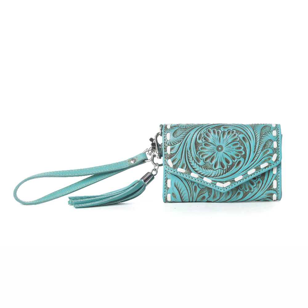 Myra Elise Handtooled Leather Wallet in Lagoon Trail Myra USA