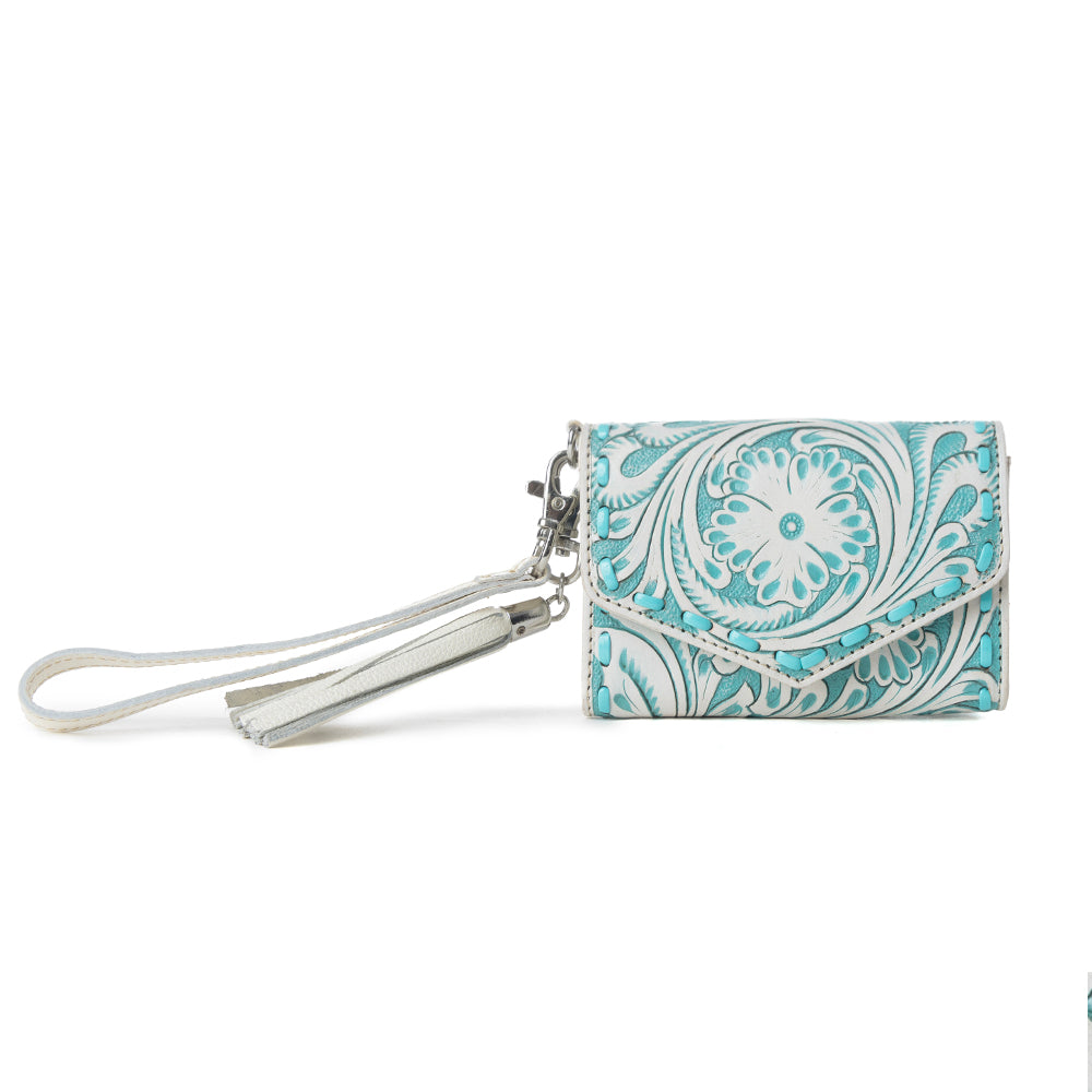Myra Elise Handtooled Leather Wallet in Western Cyan Myra USA