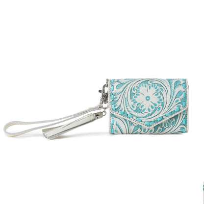 Myra Elise Handtooled Leather Wallet in Western Cyan Myra USA
