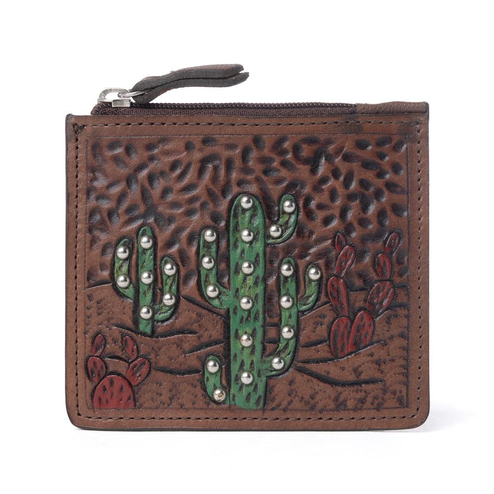 Myra Briar Creek Handtooled Leather Credit Card Holder in Sage Tan Myra USA