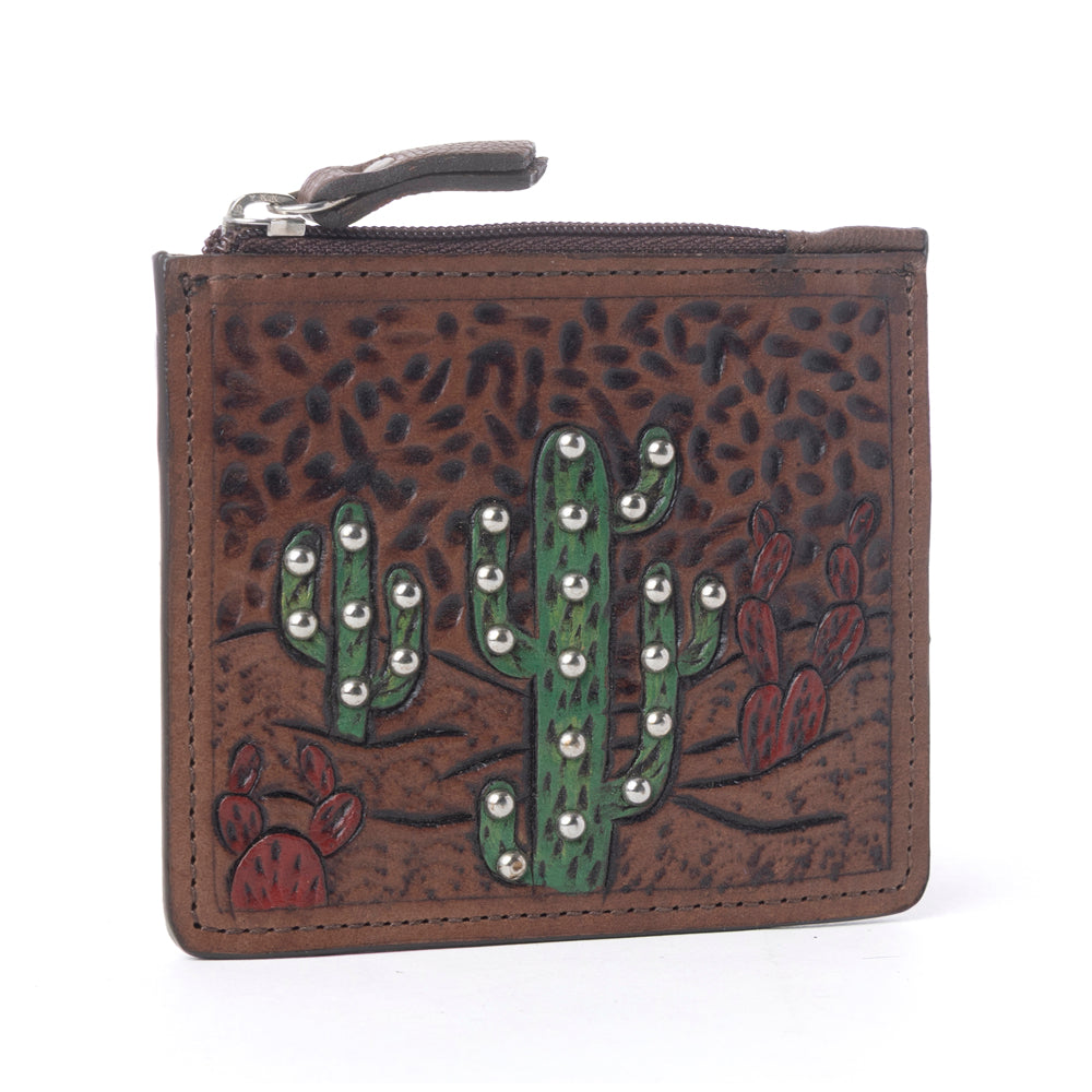Myra Briar Creek Handtooled Leather Credit Card Holder in Sage Tan Myra USA