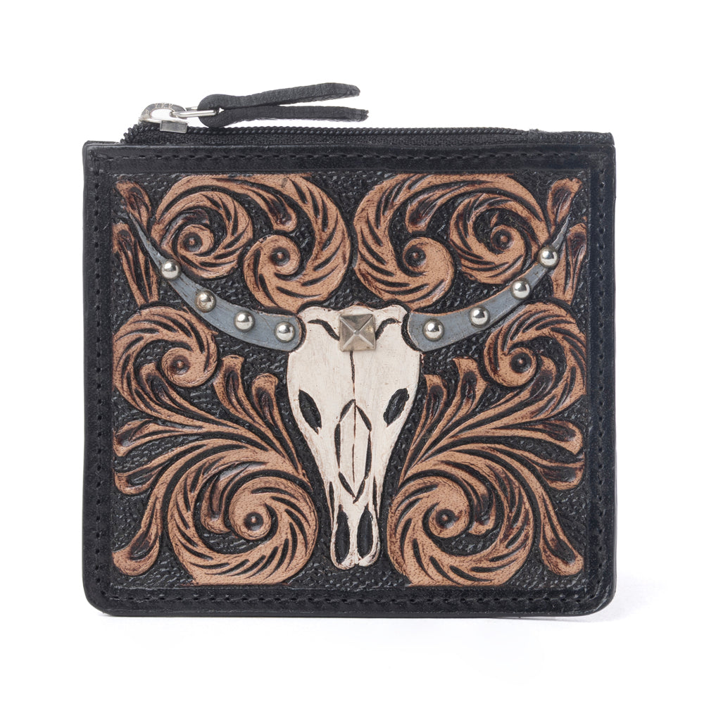 Myra Briar Creek Handtooled Leather Credit Card Holder in Ebony Caramel Myra USA