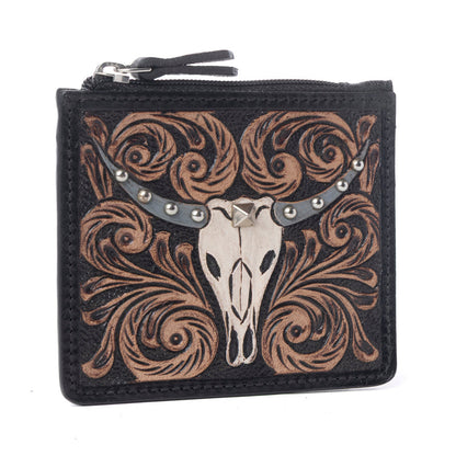 Myra Briar Creek Handtooled Leather Credit Card Holder in Ebony Caramel Myra USA