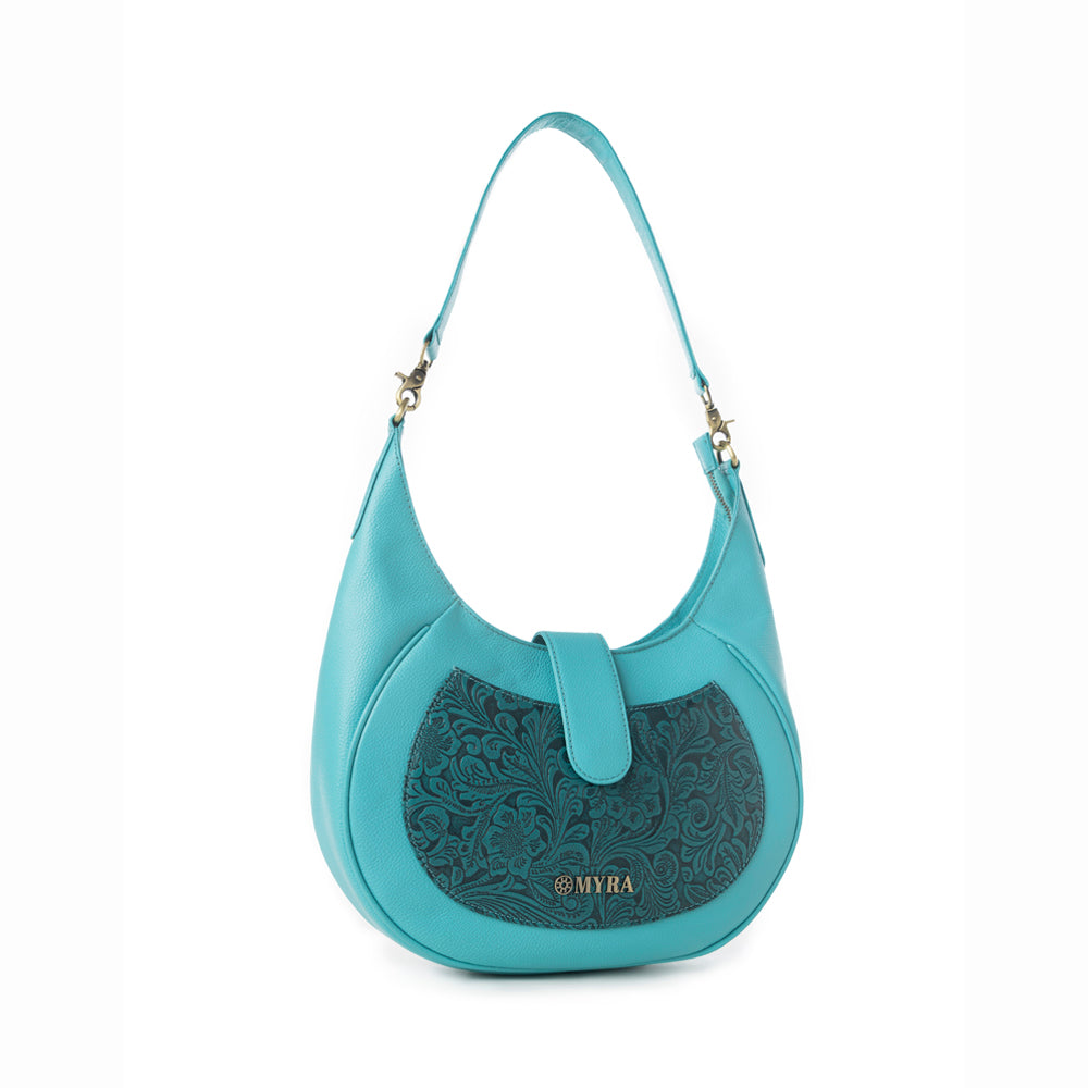 Myra Alanna Embossed Leather Bag in Prairie Aqua Myra USA