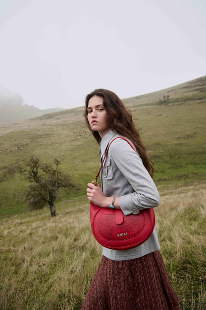 Myra Alanna Embossed Leather Bag in Wild Cherry Myra USA