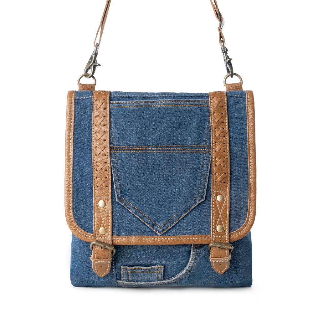 Myra Dustrider upcycled canvas vintage style Concealed-Carry bag for Women in denim blue with leather Myra USA