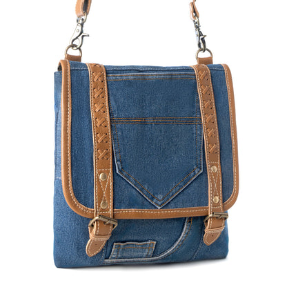 Myra Dustrider upcycled canvas vintage style Concealed-Carry bag for Women in denim blue with leather Myra USA