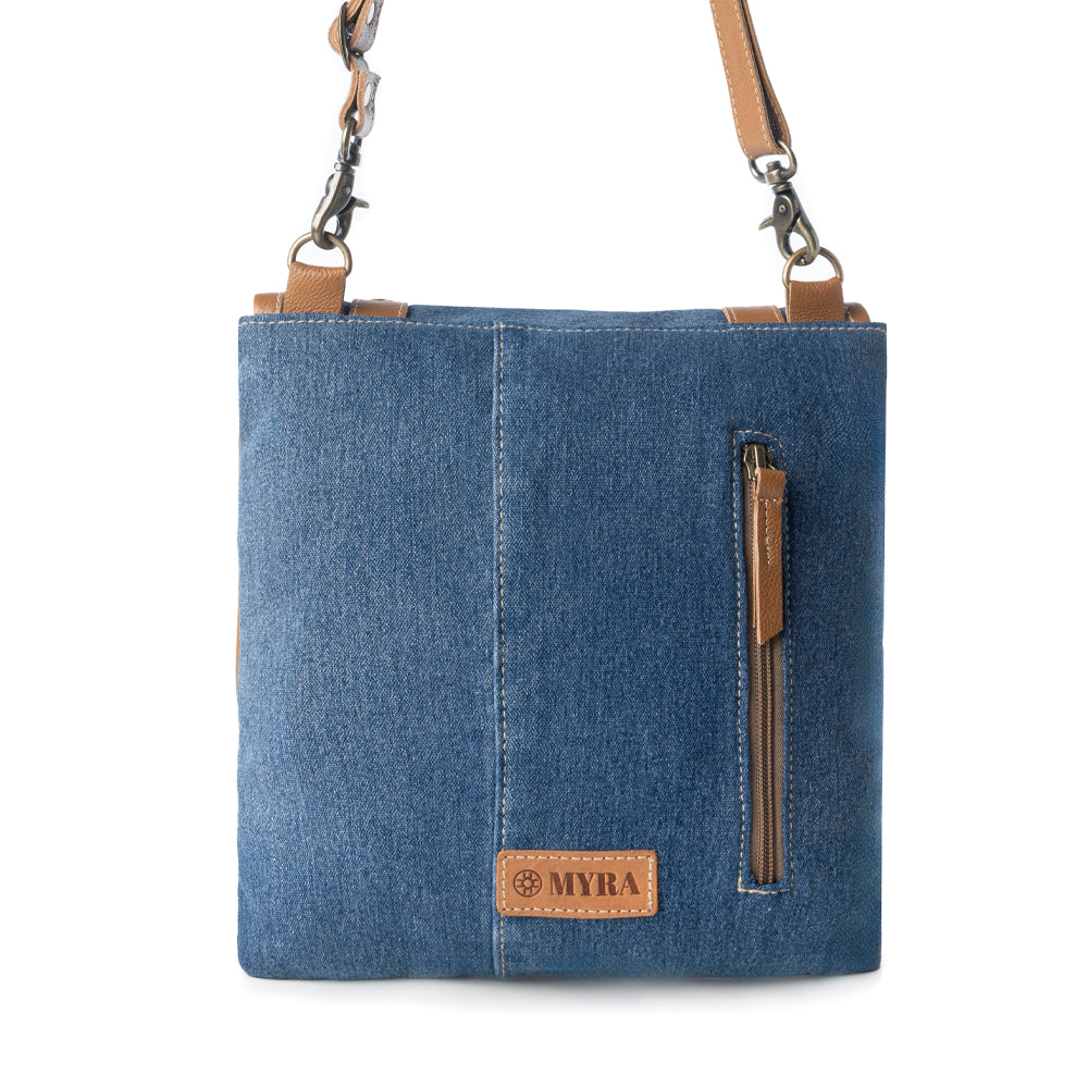 Myra Dustrider upcycled canvas vintage style Concealed-Carry bag for Women in denim blue with leather Myra USA