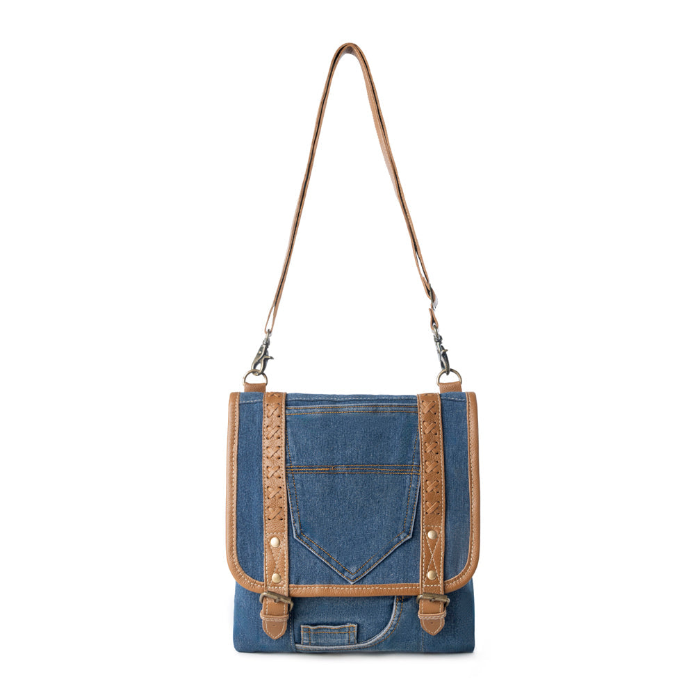 Myra Dustrider upcycled canvas vintage style Concealed-Carry bag for Women in denim blue with leather Myra USA